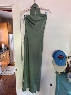Abercrombie & Fitch Olive Green Satin Maxi Dress